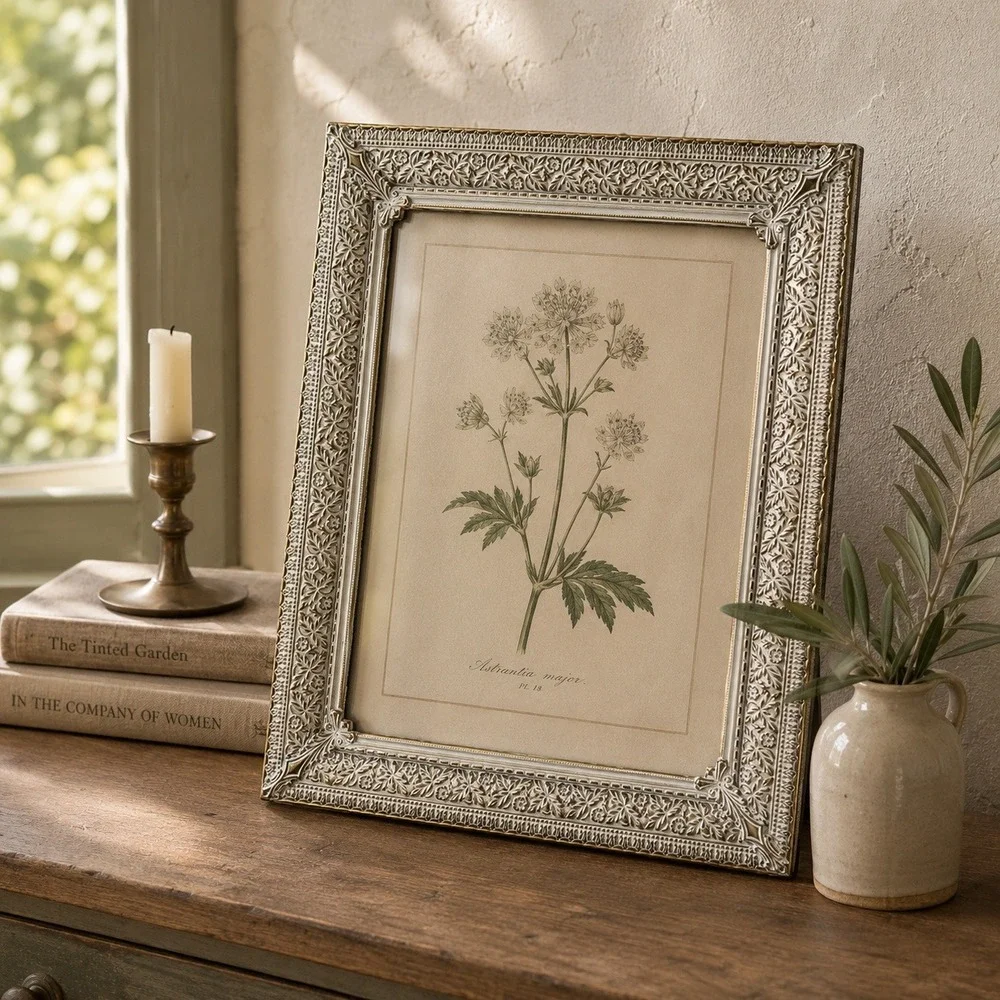Vintage Ornate Filigree Metal Picture Frame White Gold Tone Floral 8x10 Easel